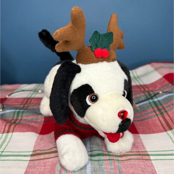 Big Dogs Black & White Barking Holiday Songs Dog Wearing Reindeer Ears - Picture 6 of 6